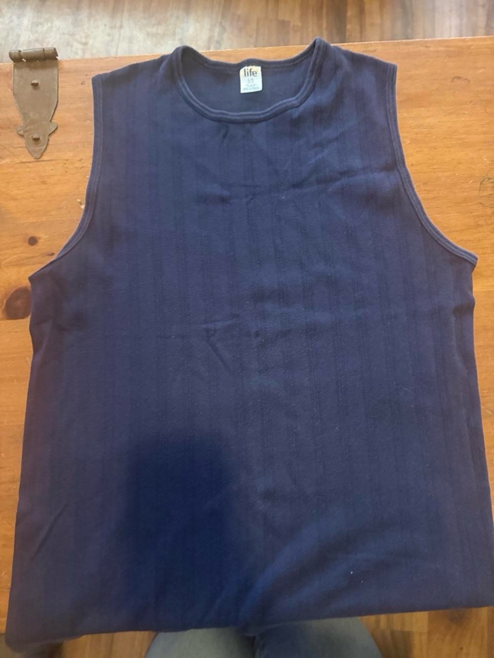 Life Navy Blue 100% Cotton Sleeveless Muscle Tank Top L 42-44